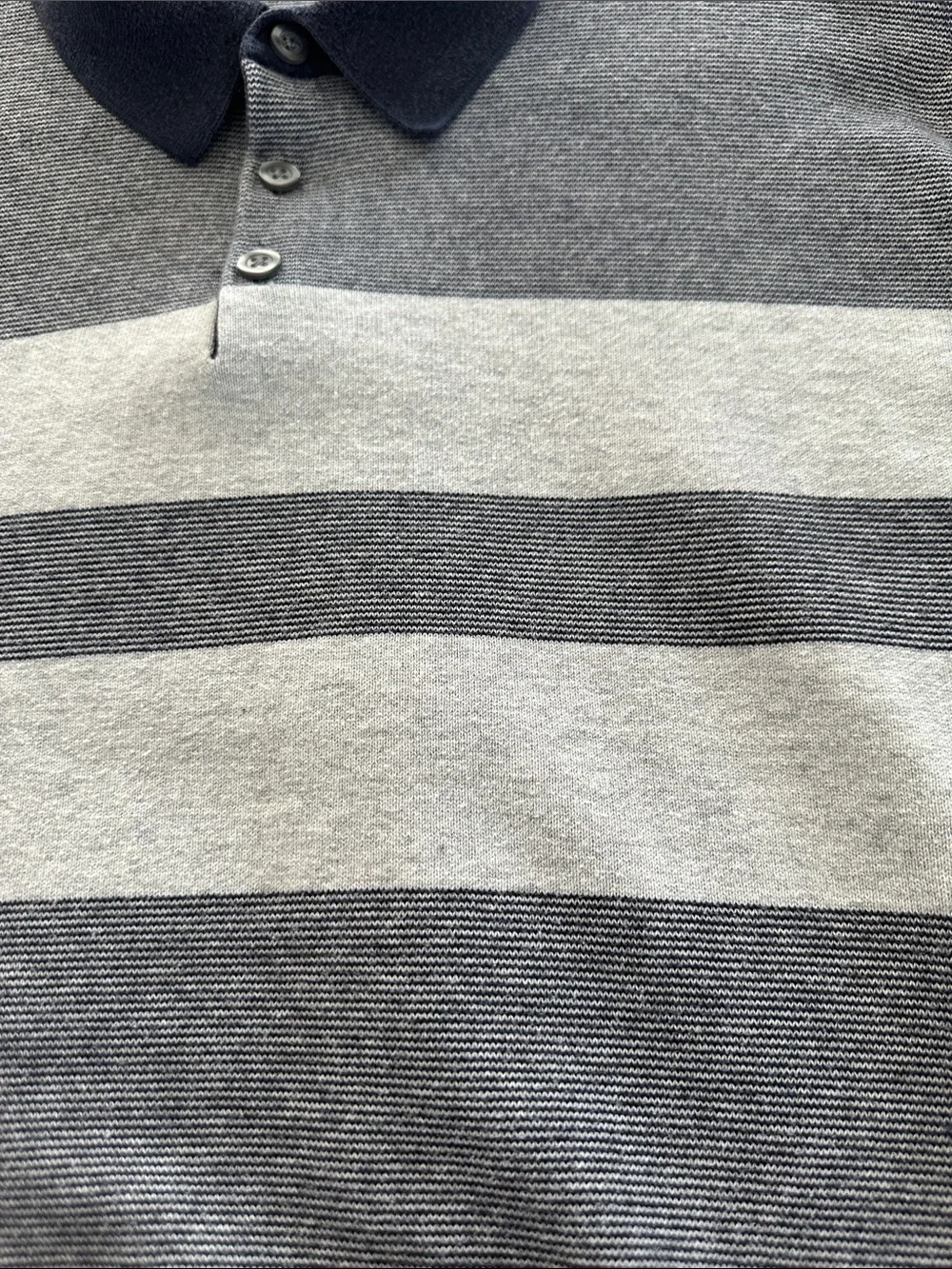 Banana Republic Men's Navy and Gray Striped Polo